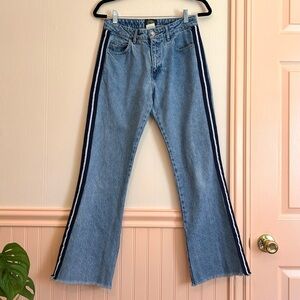 Vintage 90s blue & white Stripe Mid rise Flare Light Wash Denim Jeans
